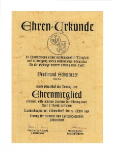 Ehrenurkunde Ferdinand Schwenzer