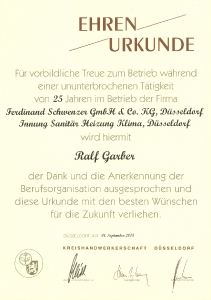 Jubiläen Betriebszugehörigkeit 25 Jahre